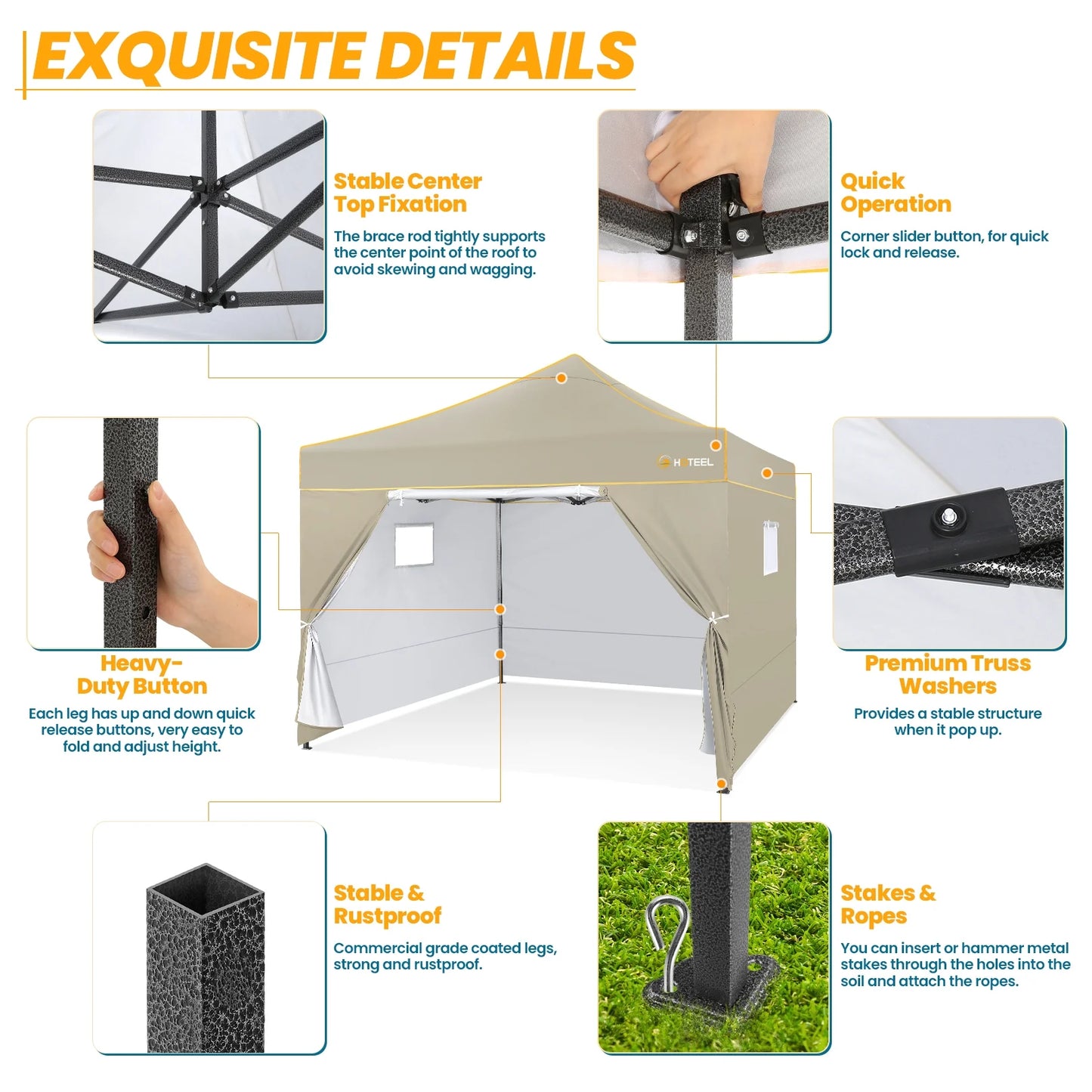 SANOPY 10'x10' Pop up Canopy Tent Anti-UV Waterproof Outdoor Gazebo Instant Party Wedding Backyard Canopy Tent Shade Shelter for Backyard, Patio, Parties,Khaki