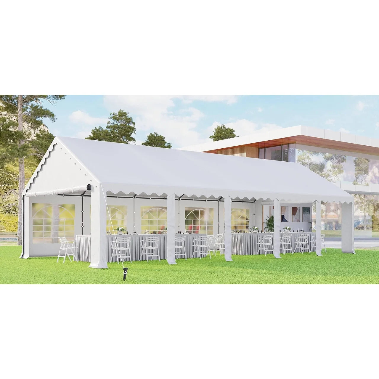 MAISON ARTS 16'X32' Party Tent Heavy Duty Wedding Party Tent Outdoor Patio Tent Outdoor Gazebo Event Shelter Canopy with Carry Bags 16X32FT - White