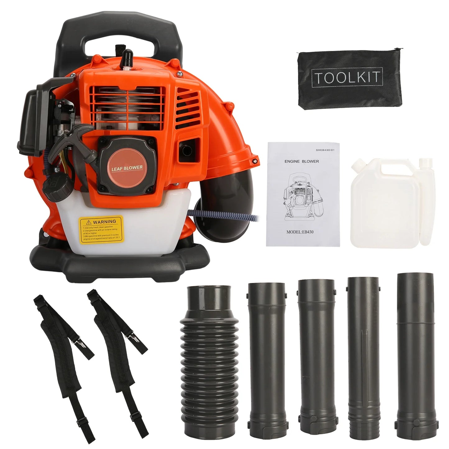 Birinta 1 Set Leaf Blower Backpack Style 52CC Two-stroke 1.25 KW Adjustable Tube Gas Powered Dust Blower Supplies for Garden Patio Cleaning, Lawn Care, Blowing Leaves and Dust