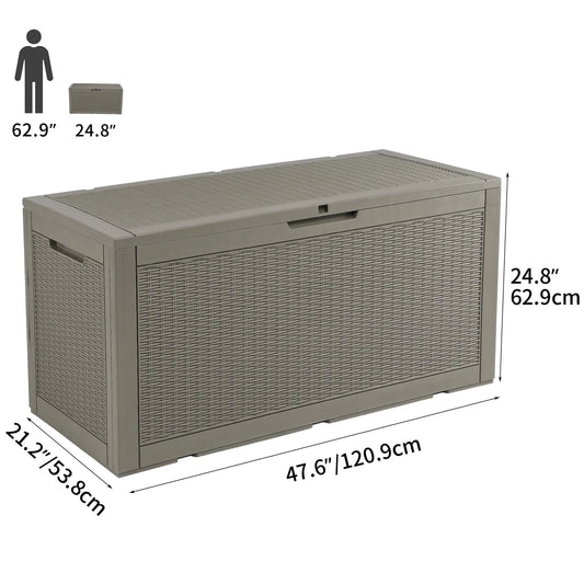 Dextrus 100 Gallon Spacious Resin Outdoor Storage Box for Patio Essentials, Outdoor Pillows, Landscaping Equipment, and Pool Accessories - Weatherproof, Secure (Light Brown)