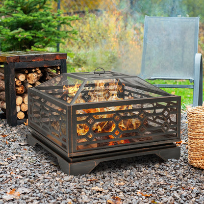 MistMo 26? Square Wood Burning Fire Pit for Outdoor Patio Garden