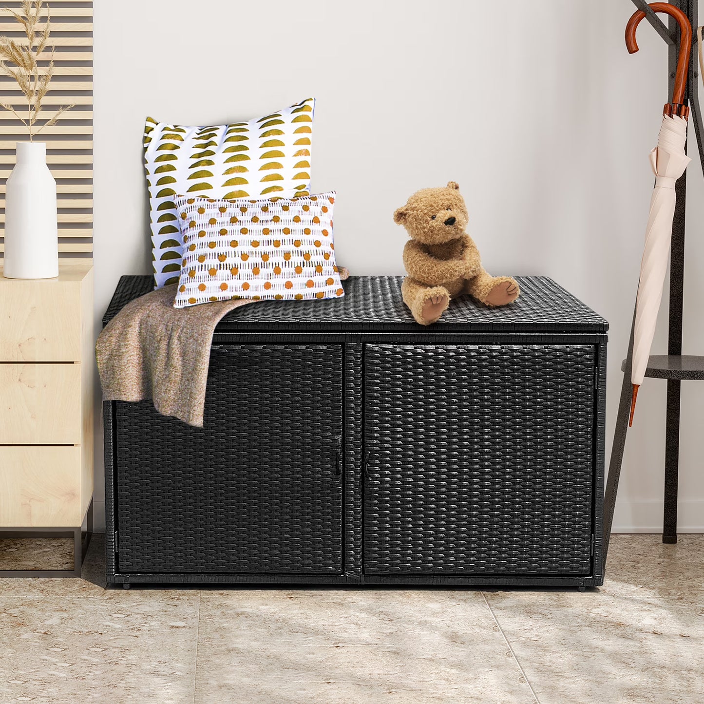 Costway 88 Gallon Garden Patio Rattan Storage Container Box Bin Shelf Brown