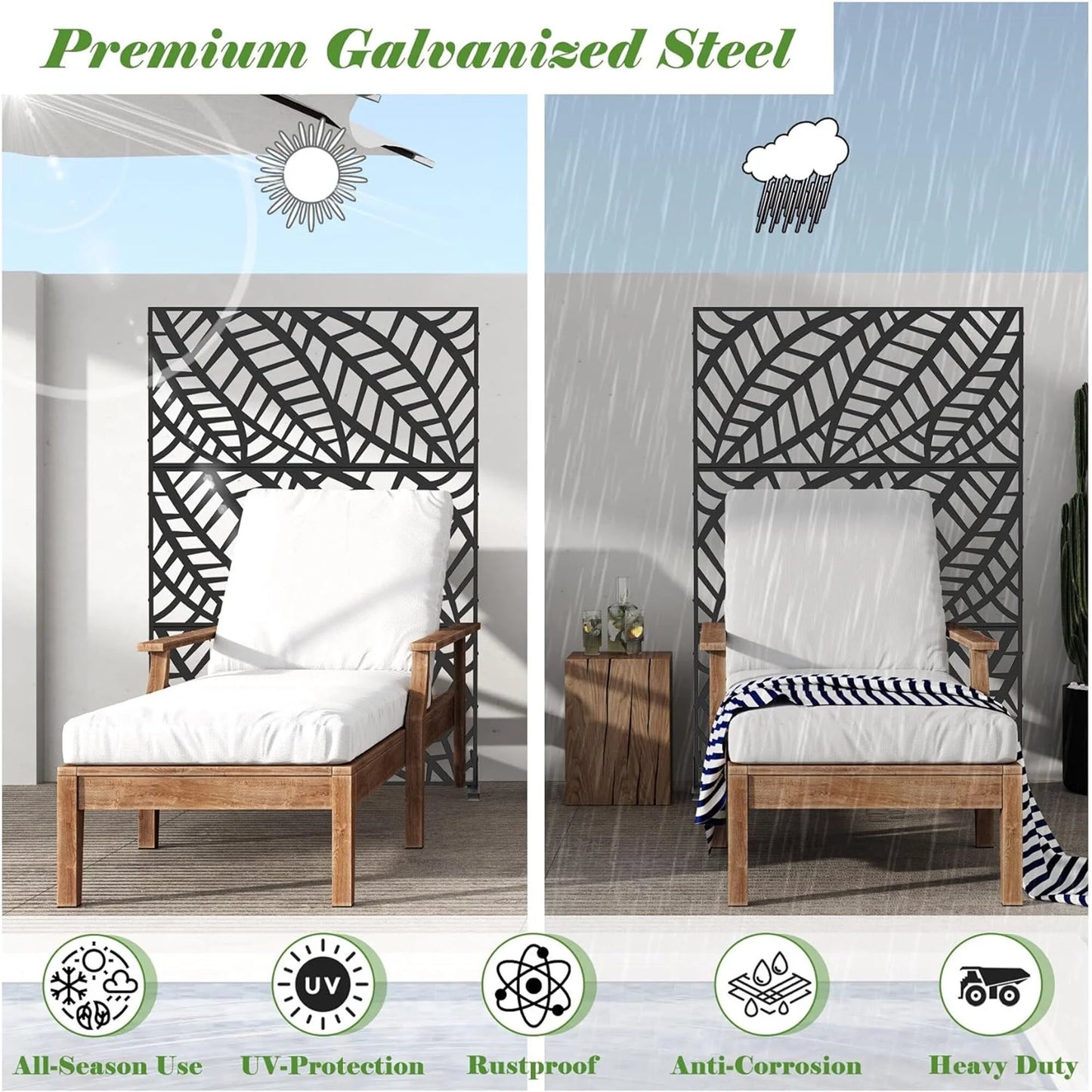 DUOSONG Metal Privacy Screen, Freestanding Outdoor Indoor Divider, Decorative Privacy Screen Panels For Balcony Patio Garden, Leaf-Shaped Black Steel Household Supplies & Dcor Privacy Screens