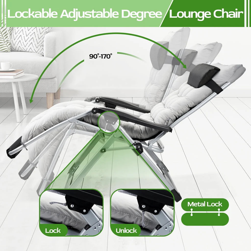 Oversized Zero Gravity Chair,VECUKTY Oversized XL Ergonomic Patio Recliner Folding Reclining Chair for Indoor and Outdoor,Gray