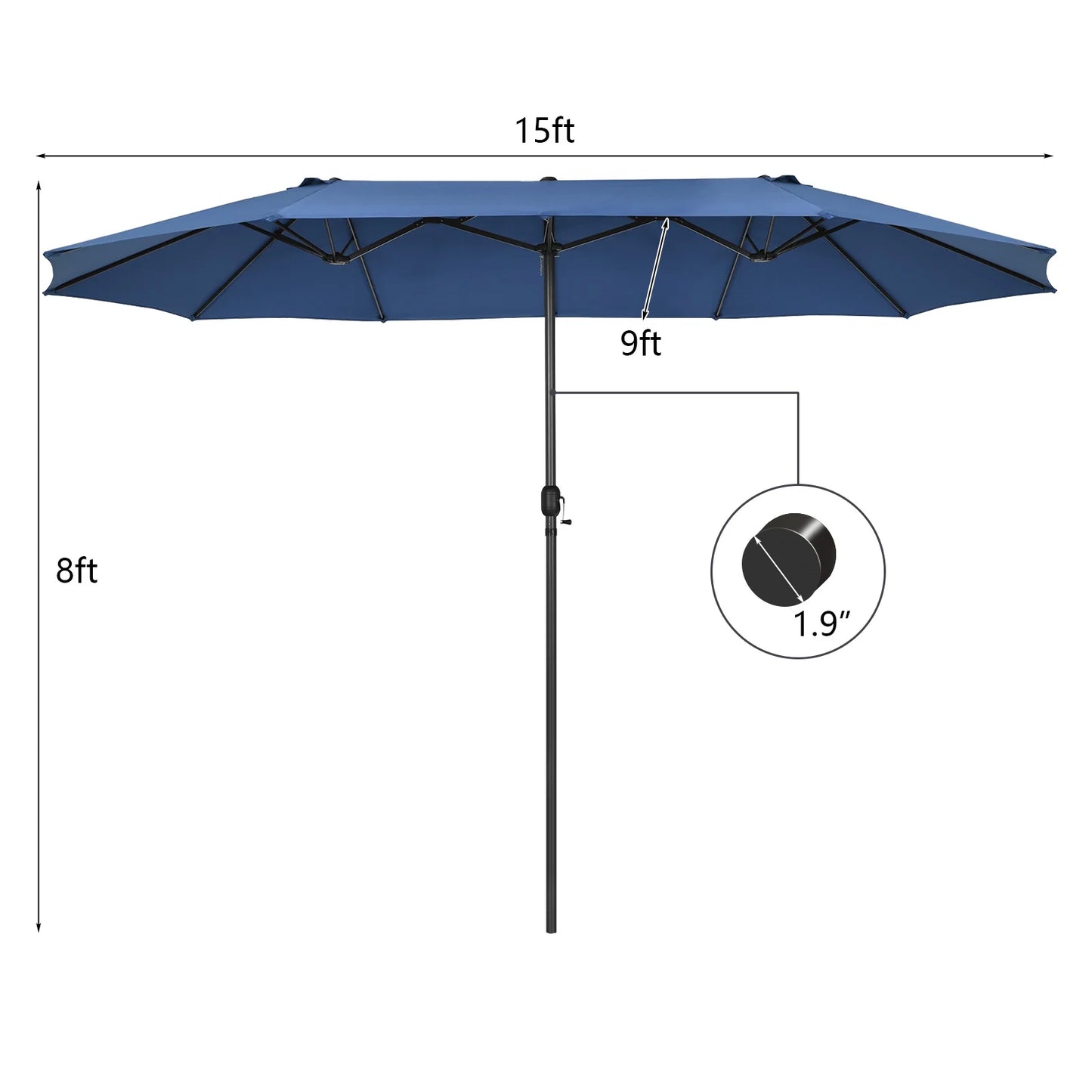 Patiojoy 15FT Double-Sided Twin Patio Umbrella Extra-Large Market Umbrella for Outdoor Navy