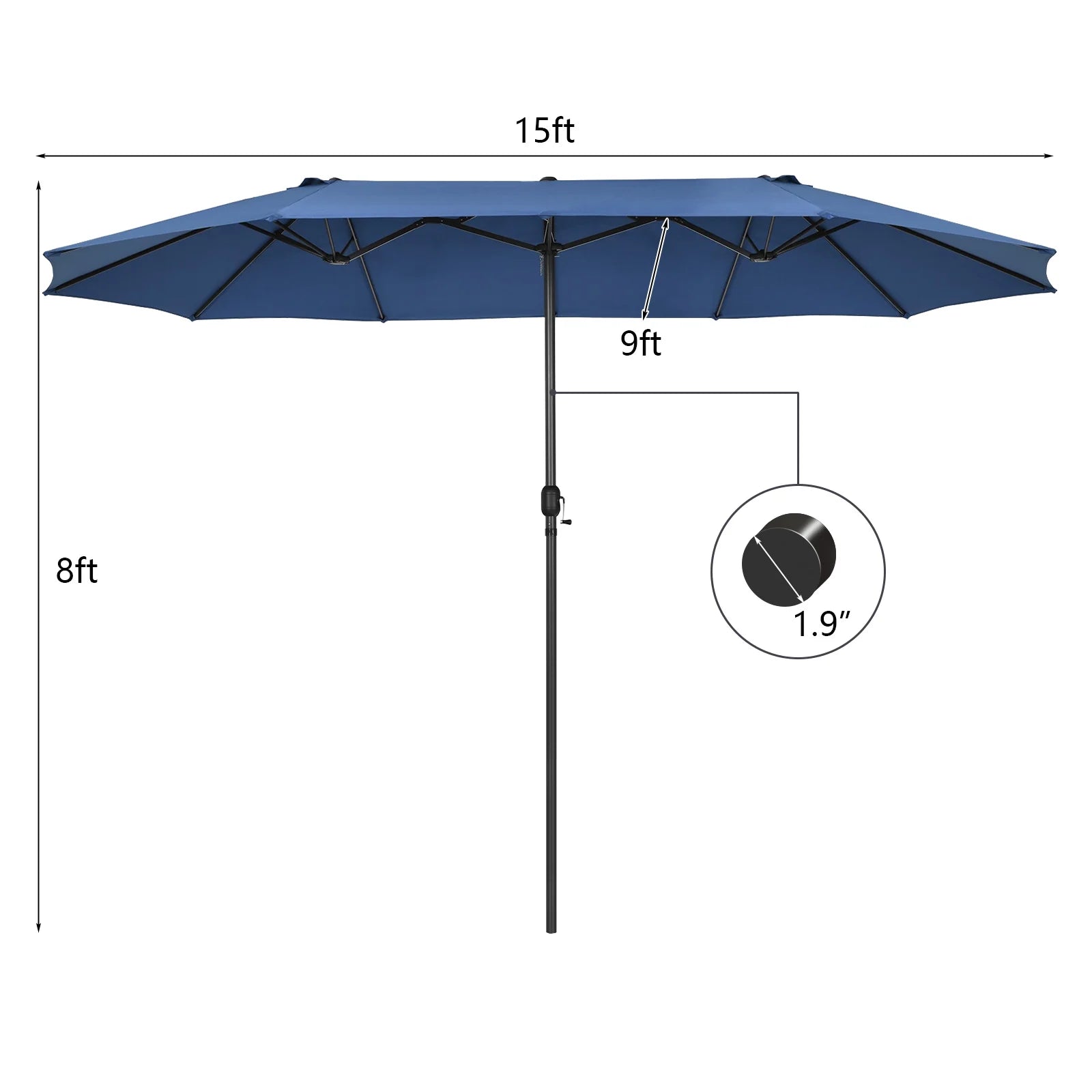 Patiojoy 15FT Double-Sided Twin Patio Umbrella Extra-Large Market Umbrella for Outdoor Navy