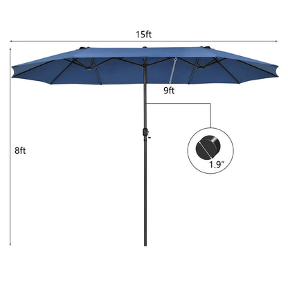 Patiojoy 15FT Double-Sided Twin Patio Umbrella Extra-Large Market Umbrella for Outdoor Navy