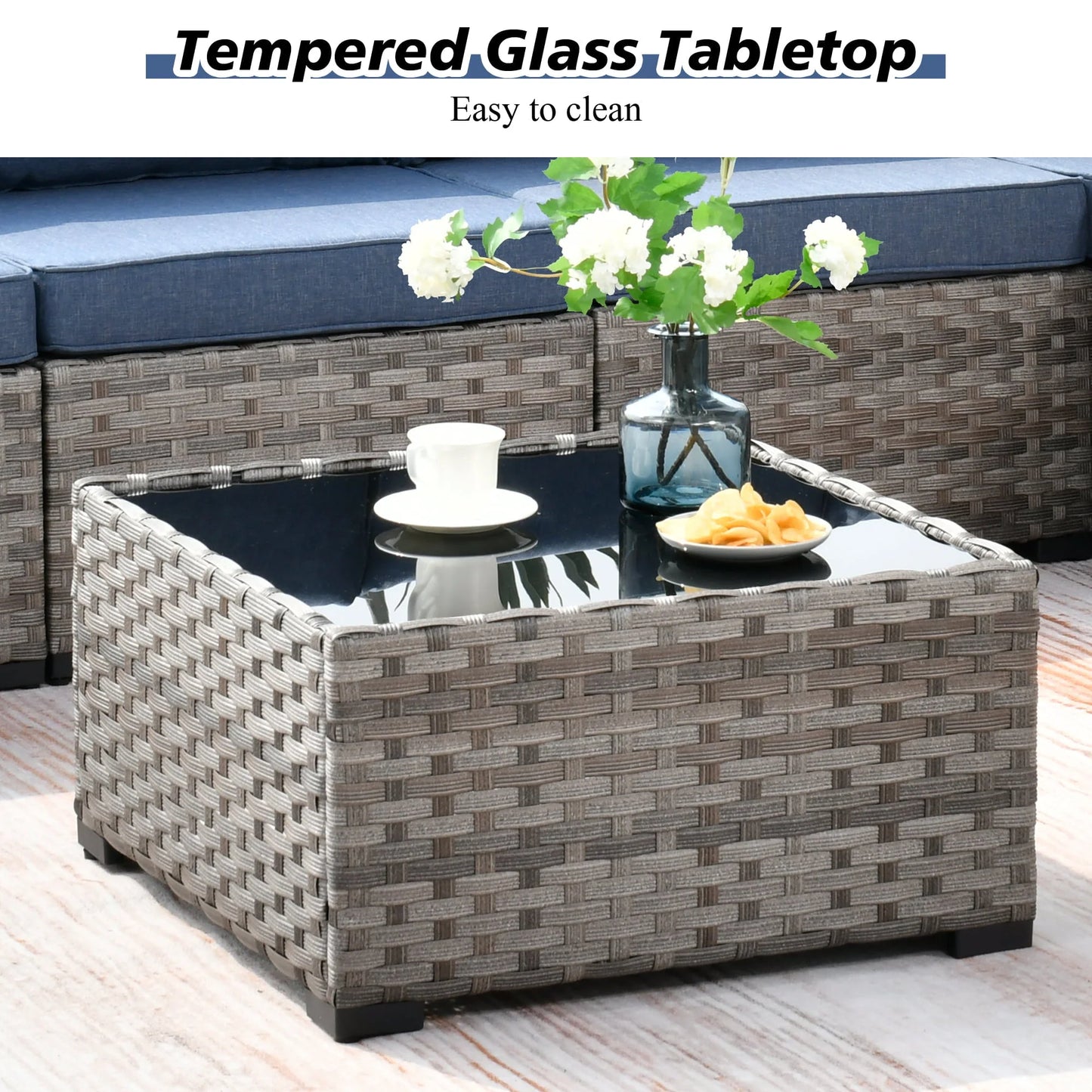 Ovios 6 Piece Outdoor Furniture All Weather Wicker Patio Conversation Sectional Sofa Set with Side Table for Garden Backyard