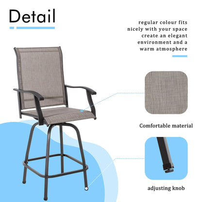 Sobaniilo Outdoor Patio Swivel Bar Stools, Set of 2 Metal Textile High Swivel Bar Chairs for Backyard, Lawn Garden, Balcony, Taupe