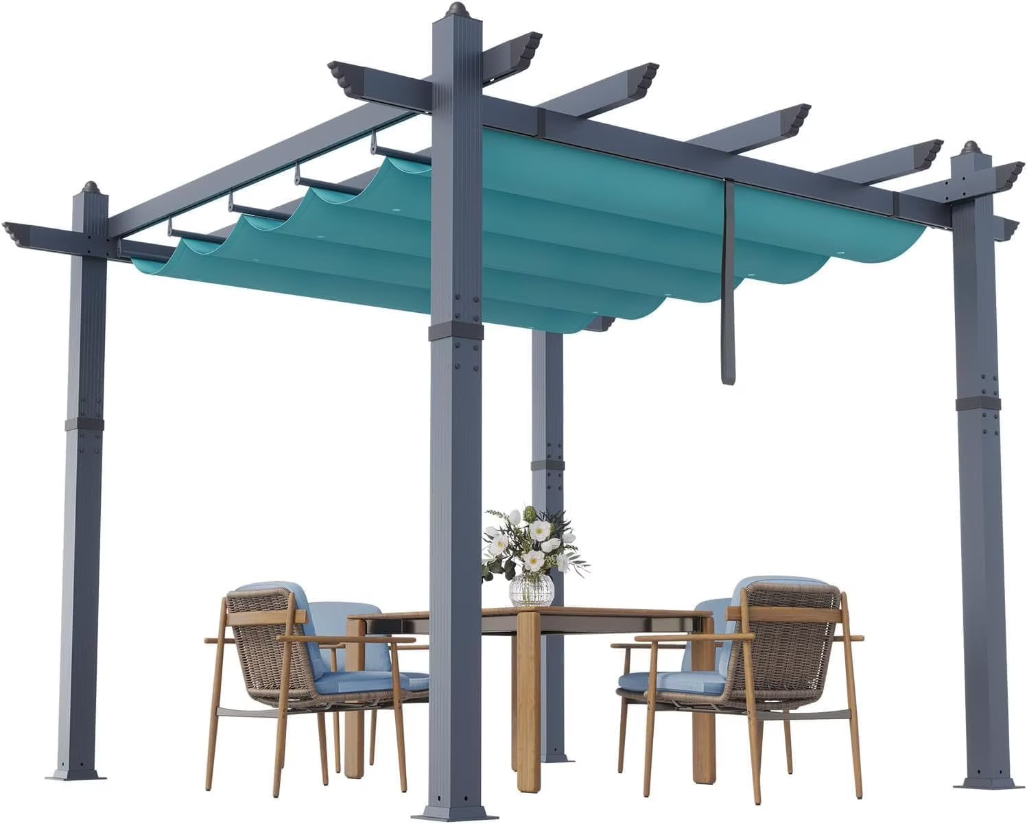 10x13 Ft Aluminum Pergola,Outdoor Metal Gazebo with Adjustable Canopy,Reinforced Frame Outdoor Shelter for Backyard,Patio Lawn and Deck - Wood grain beige