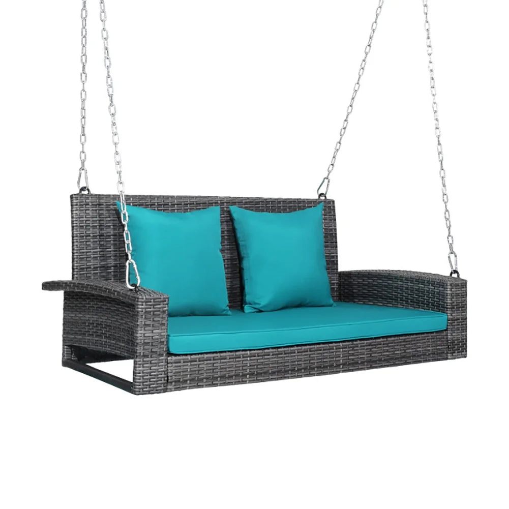 Topcobe 2-Person Patio Rattan Porch Swing with Cushions, Outdoor Patio Furniture, White