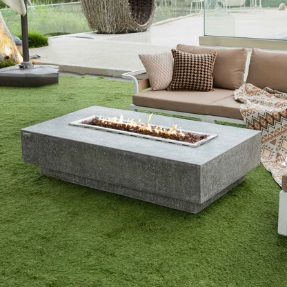 Elementi Outdoor Lunar Fire Bowl 42 Inches Grey Durable Fire Pit Table Glass Reinforced Concrete Round Fire Table Natural Gas Patio Fire Place Electronic Ignition Lava Rock Included
