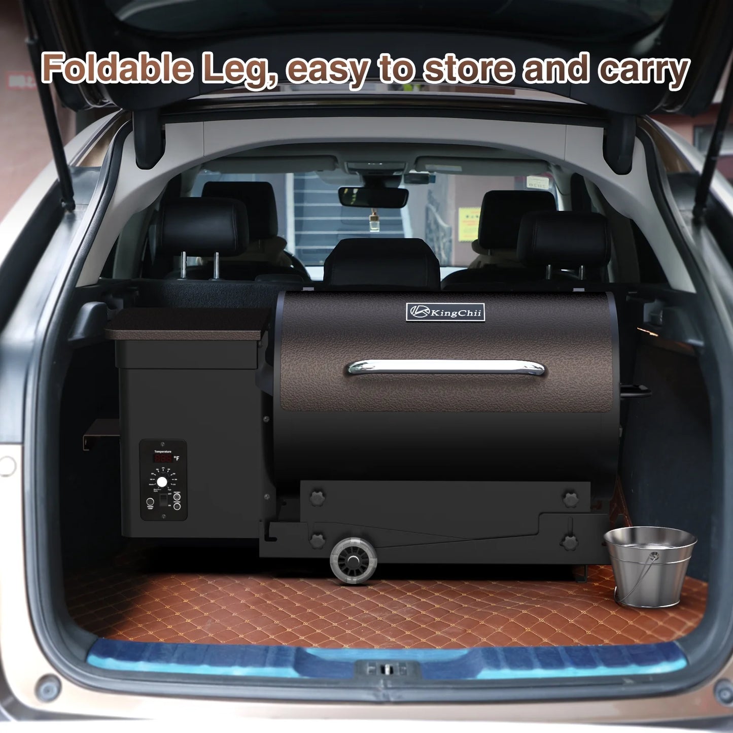 KingChii 456 sq. in Wood Pellet Smoker & Grill BBQ with Auto Temperature Control, Folding Legs for Outdoor Patio RV, Bronze