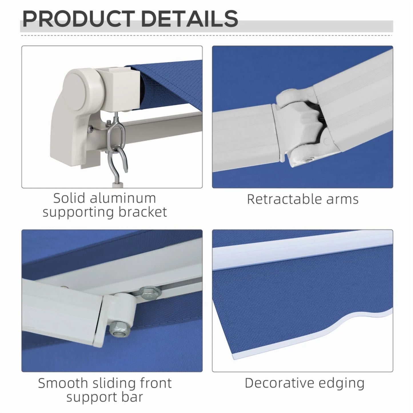 Outsunny 12' x 10' Retractable Awning Patio Awnings Sun Shade Shelter with Manual Crank Handle, 280g/m2 UV & Water-Resistant Fabric and Aluminum Frame for Deck, Balcony, Yard, Dark Blue On-Site