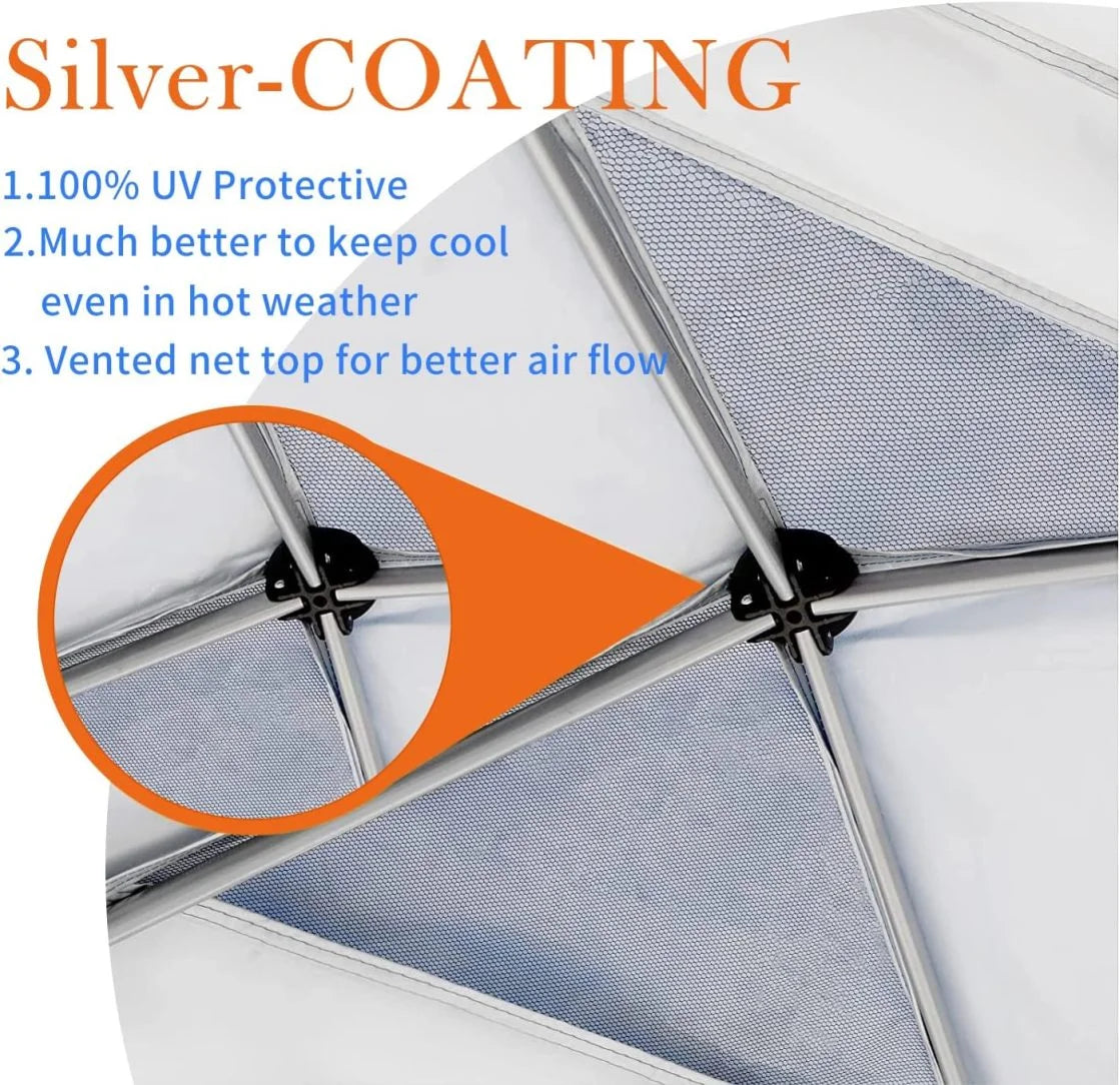 10x10 Canopy Replacement Top Cover,Pop Up Canopy Tent Top with Air Vent Ropes, Waterproof Sunshade Silver Coated Oxford Cloth for Garden Patio Picnic Camping (Silver-Coated White-Top only)