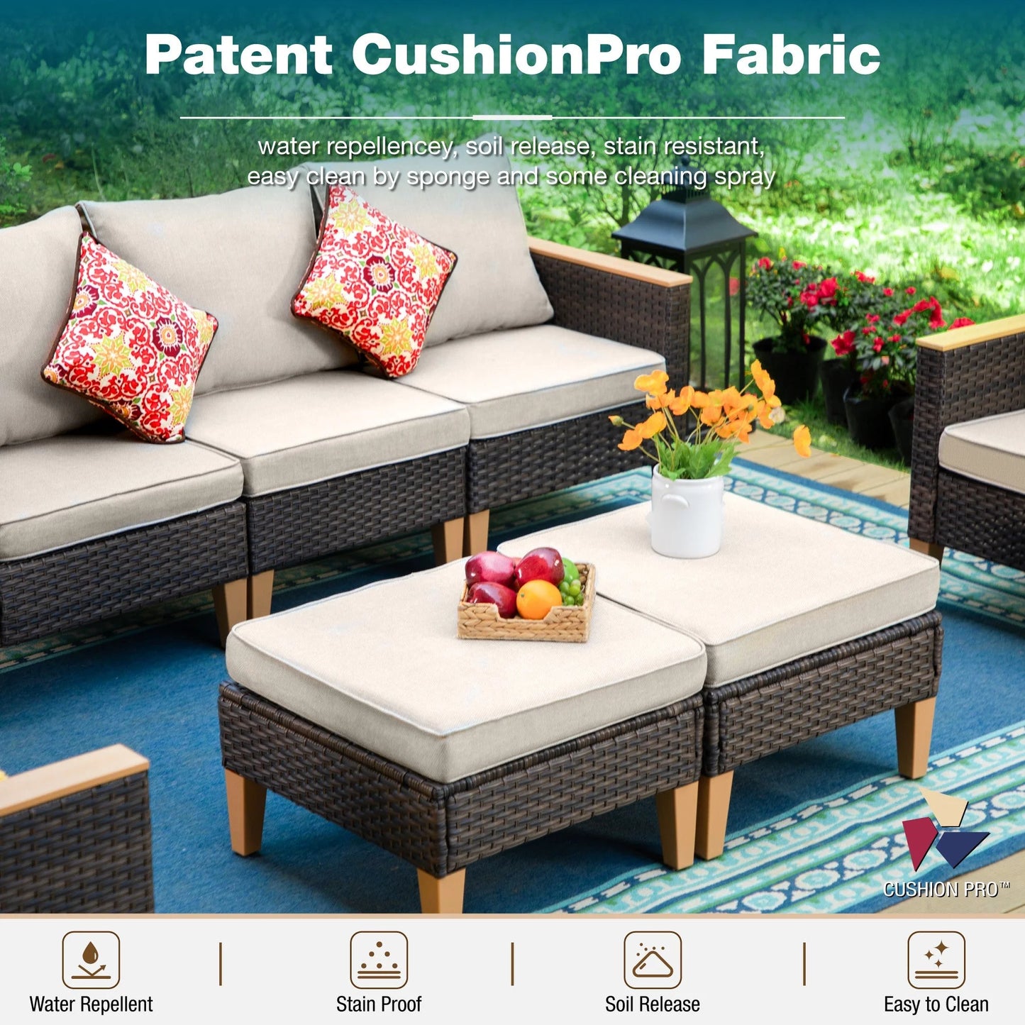 Sophia & William 7 Piece Outdoor Wicker Patio Conversation Sofa Set Outdoor Sectionals, Turquoise