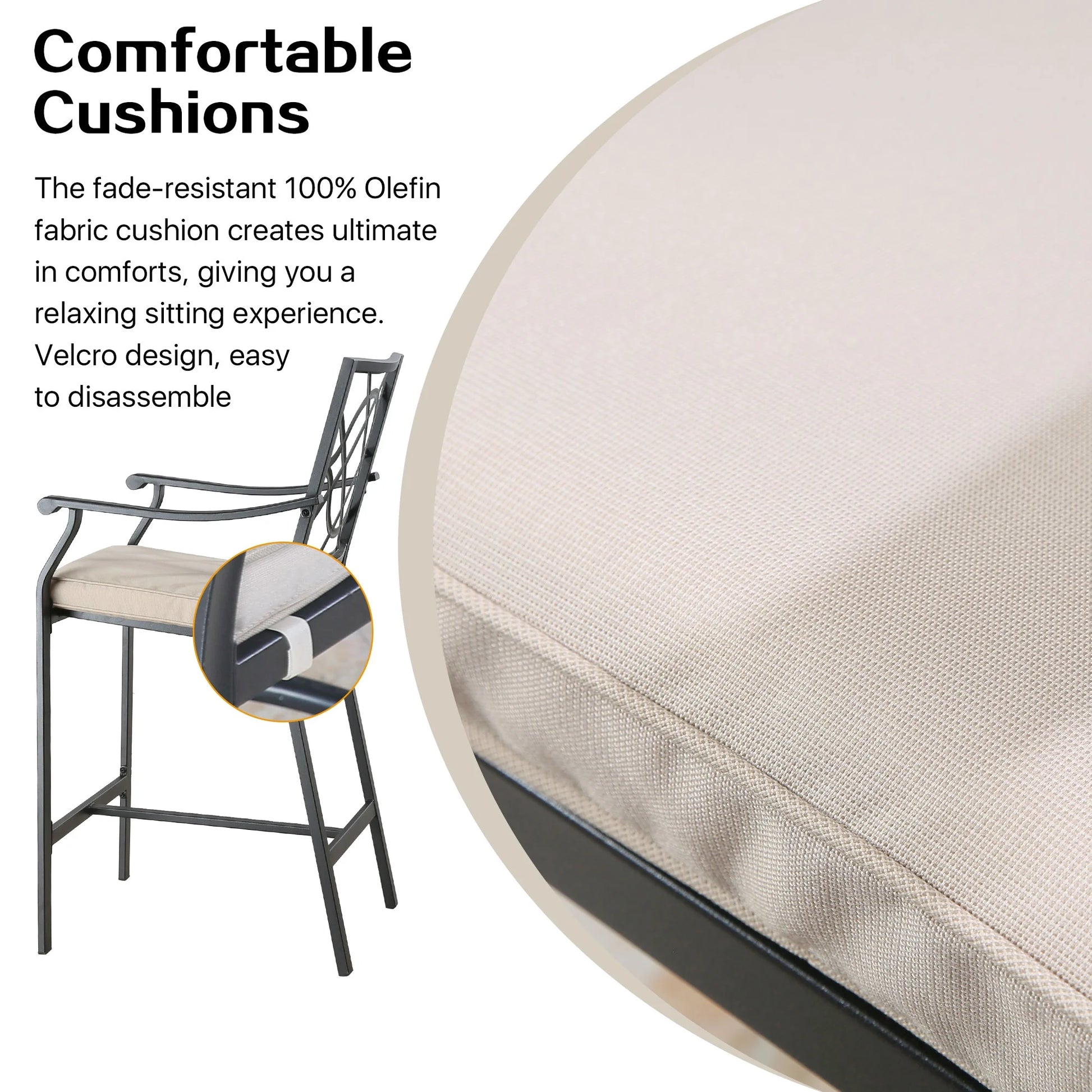 Ulax Furniture Outdoor Bar Stools Metal Patio Counter Height Bar Stool Chairs with Beige Cushion, Set of 2