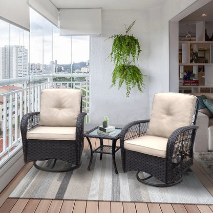 ATR ART to REAL Patio Swivel Wicker Chairs,Rattan Rocker Chairs with Side Table,Khaki