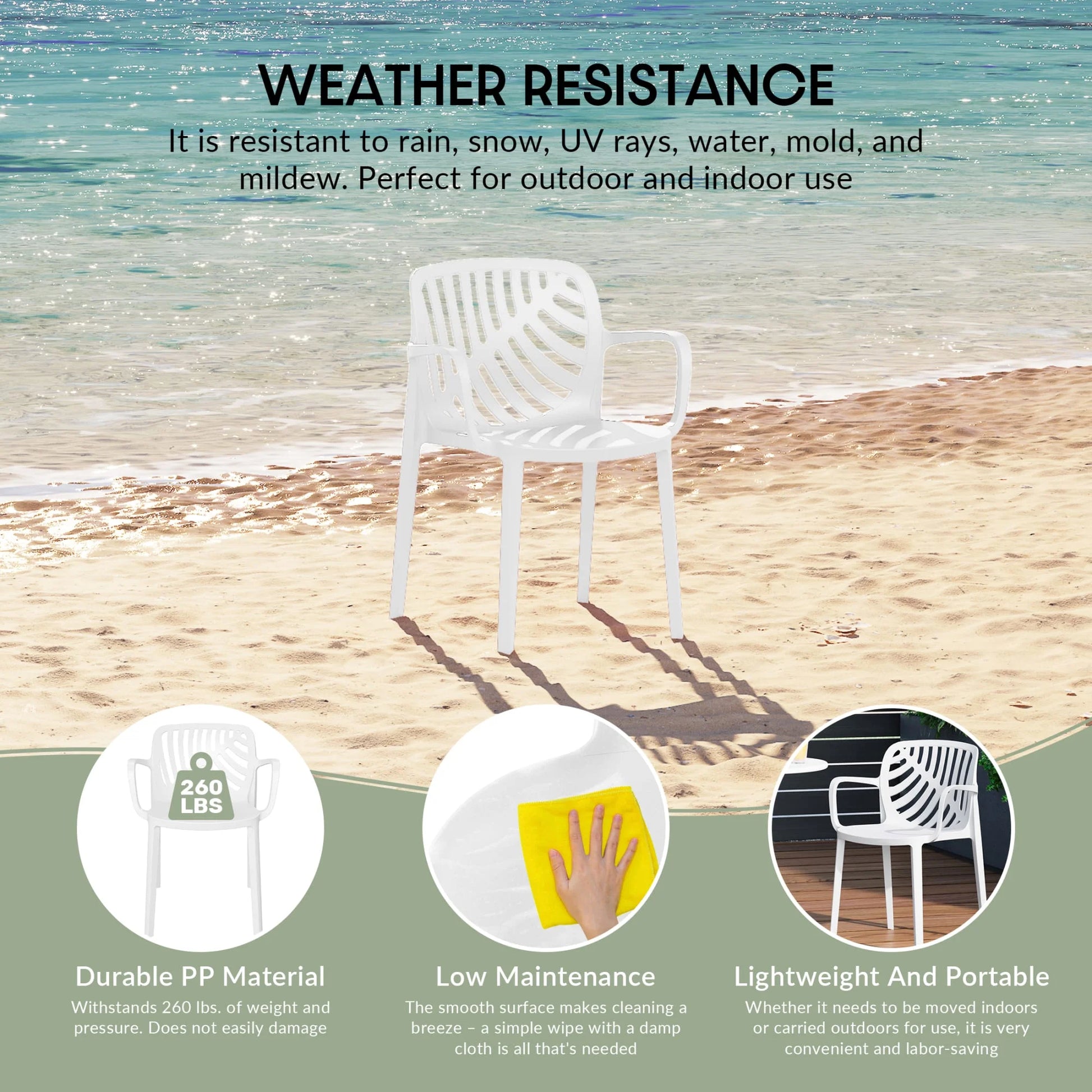 WestinTrends Playa Outdoor Modern Stackable Patio Dining Armchairs (Set of 2), White