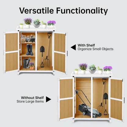 Danolapsi Potting Bench Outdoor Cabinet,Planting Work Benches with Adjustable Shelf Storage Cabinets with Metal Tabletop Double Doors Garden Work Bench for Backyard Patio Lawn
