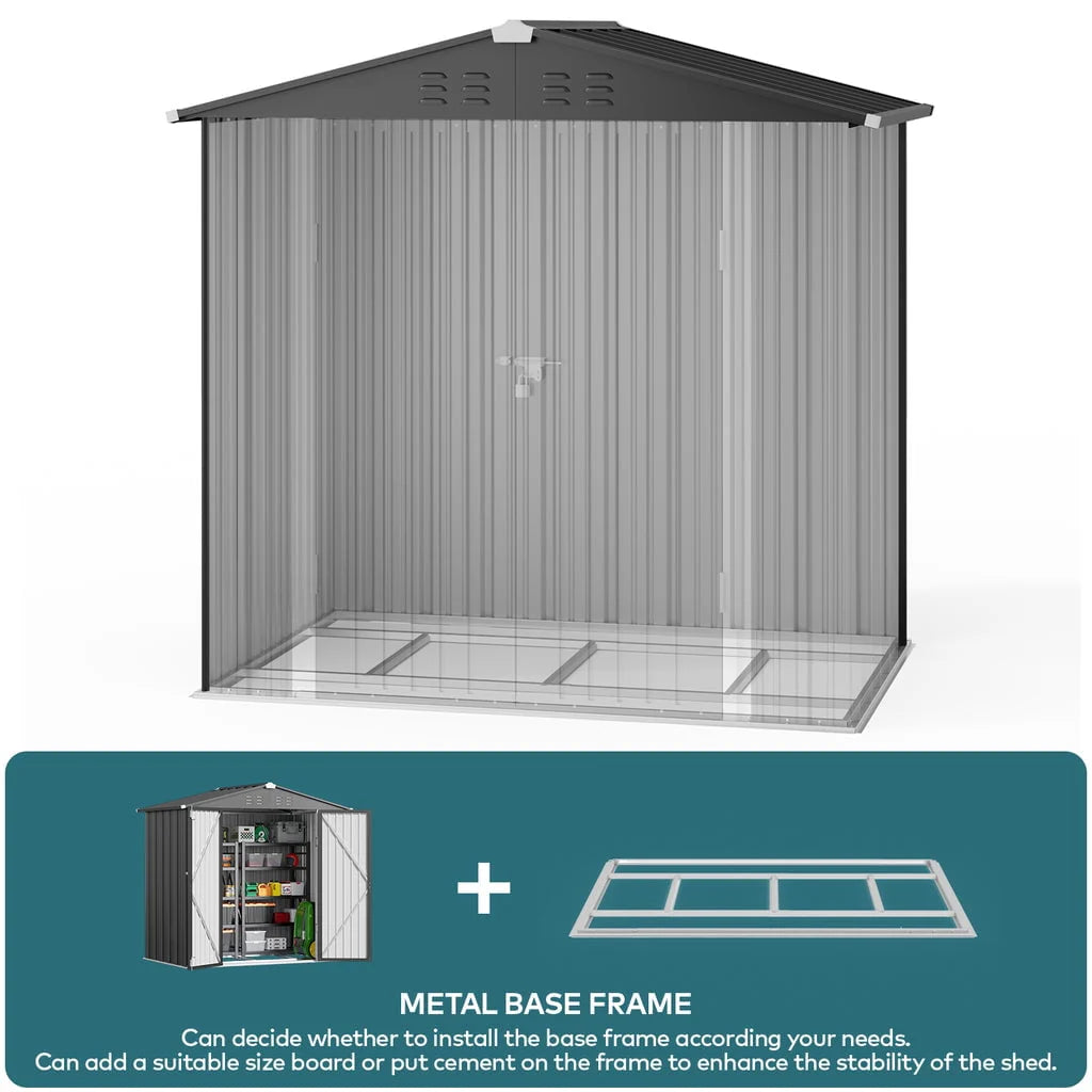 Aiho 8 x 6 FT Outdoor Storage Shed on Clearance with Metal Base Frame and Double Lockable Doors for Garden, Patio - Gray