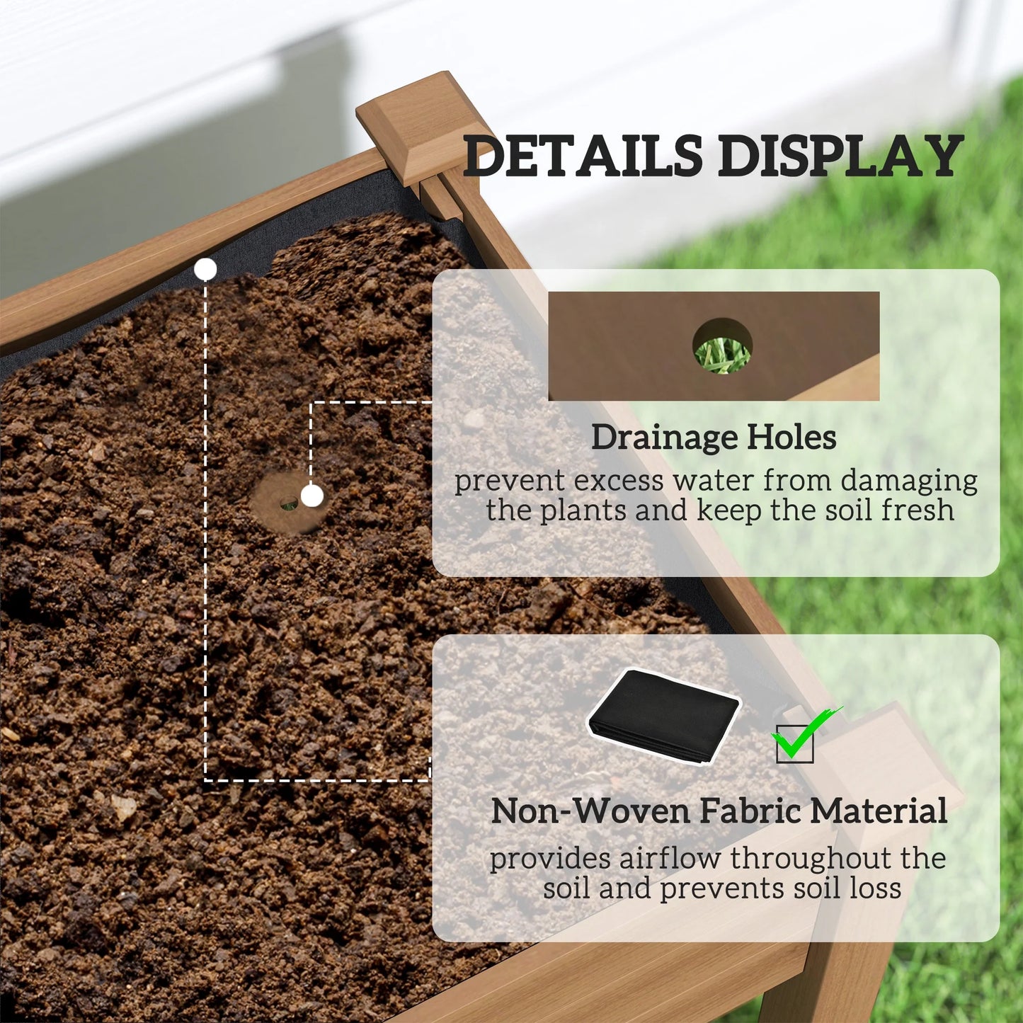 Outsunny Raised Garden Bed with PE Greenhouse Cover Outdoor Elevated Wood Planter Box for Herbs, Vegetables, for Patio, Backyard, Balcony, Brown