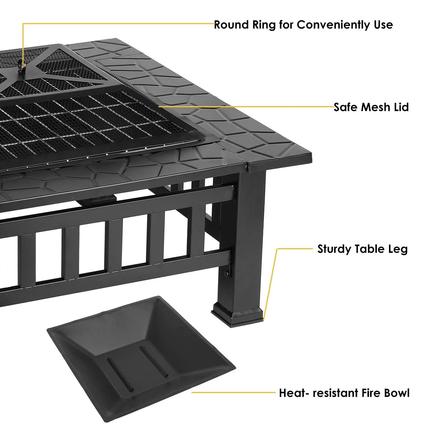 Outdoor Wood Burning Fire Pit, 24" Hexagon Metal Fire Pit for Patio with Poker, Spark Screen, Hex Shaped Fire Pit BBQ Grill, Garden Firepit Stove for Camping Picnic Bonfire Backyard, JA2419