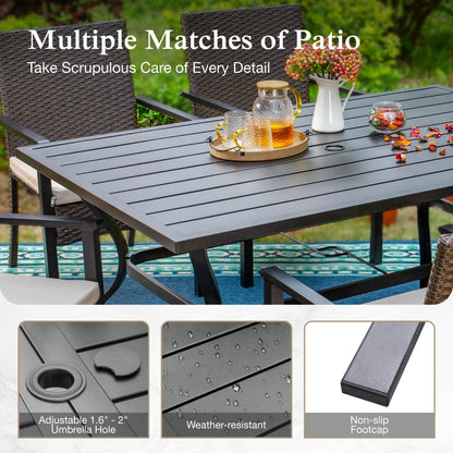 Alpha Joy 8-Piece Outdoor Patio Dining Set with 13 ft Umbrella, Rattan Chairs & Rectangle Table Set for 6, Beige Umbrella