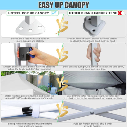 HOTEEL Canopy 10'x20' Pop Up Canopy Tent Heavy Duty Waterproof Adjustable Commercial Instant Canopy Outdoor Party Canopy Parties,Wedding,Outside Patio,Event,Backyard,White