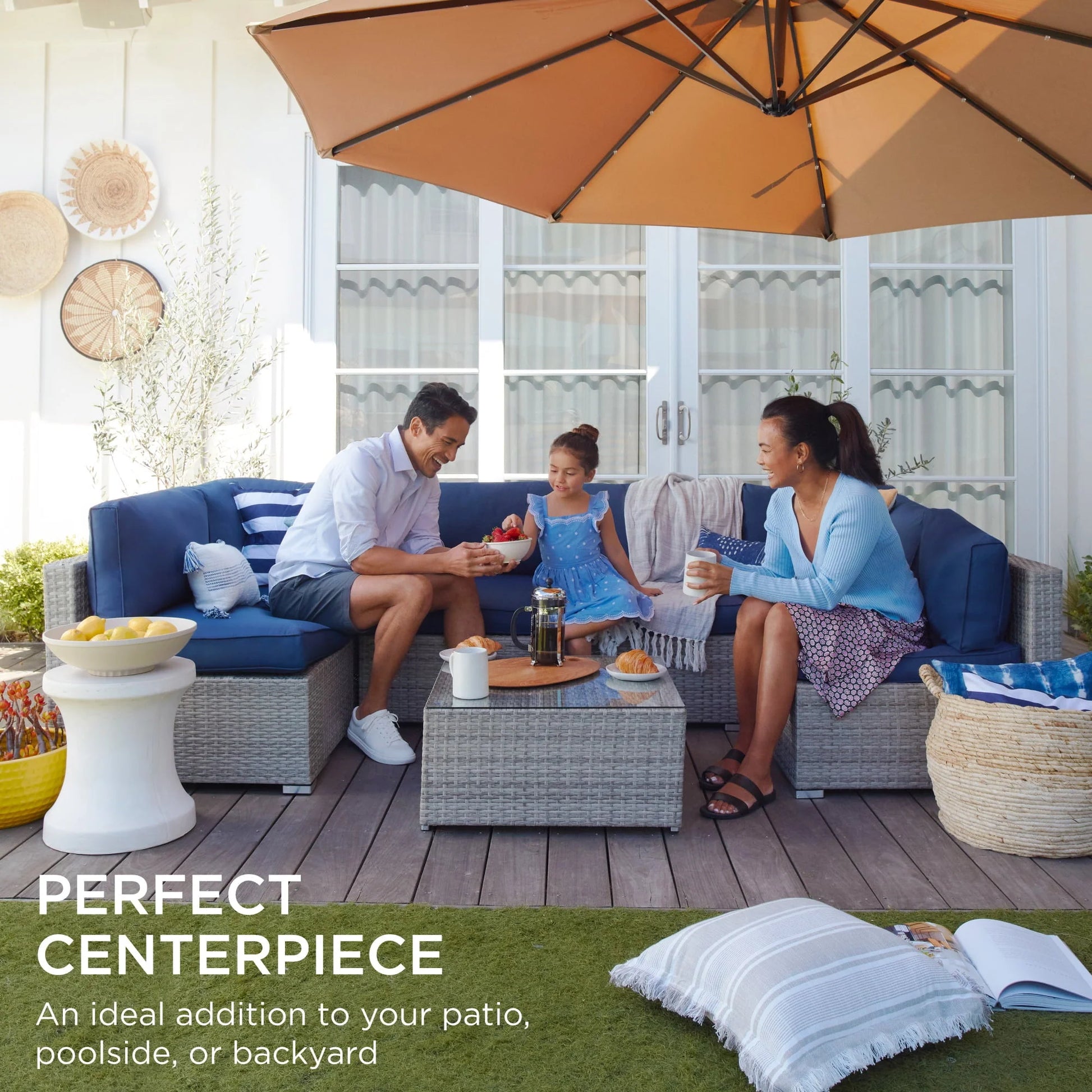 Best Choice Products 7-Piece Modular Outdoor Wicker Patio Conversation Furniture Set Sectional Sofa - Gray/Navy