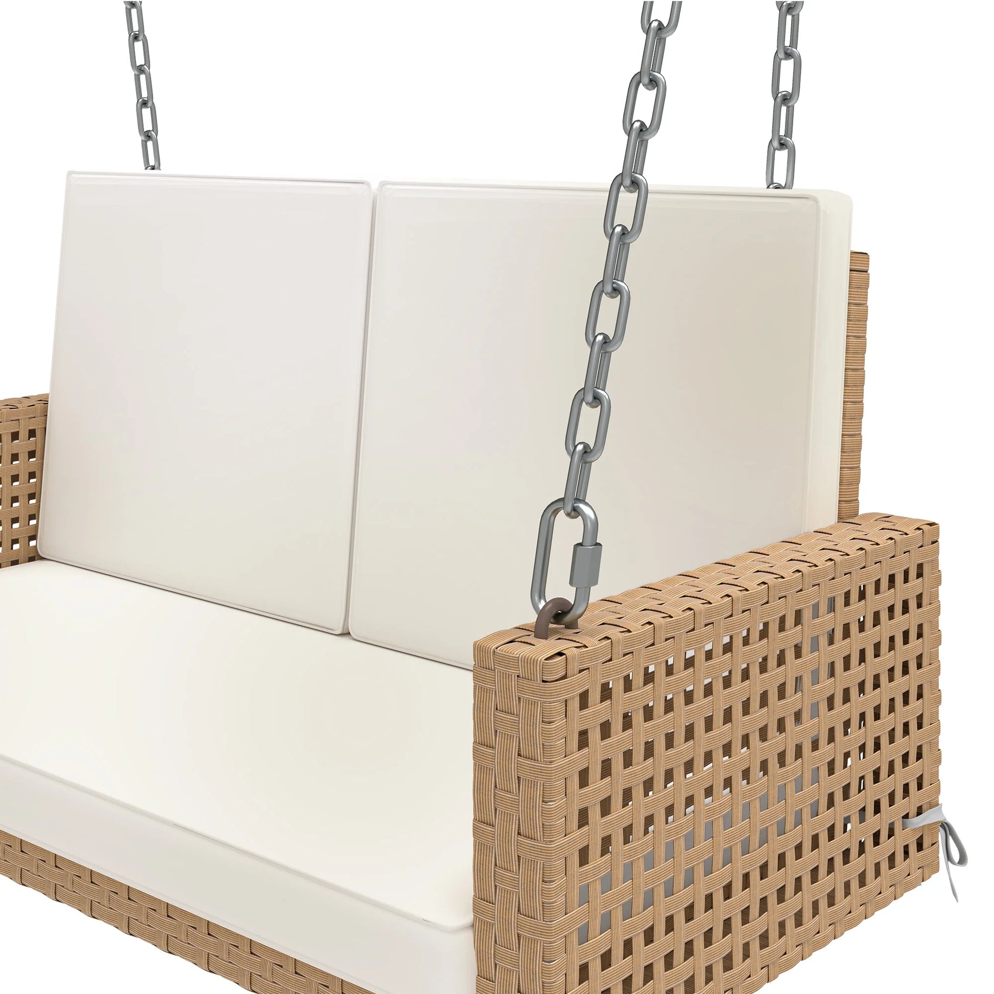Uforic 2-Person Patio Rattan Hanging Porch Swing Bench Chair Cushion - Beige