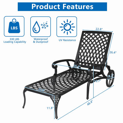Zimtown Cast Aluminum Lounge Chair Adjustable Patio Recliner, Patio Chaise Chair, Heavy Duty Lying Bed for Garden, Poolside, Yard, Lawn, Black