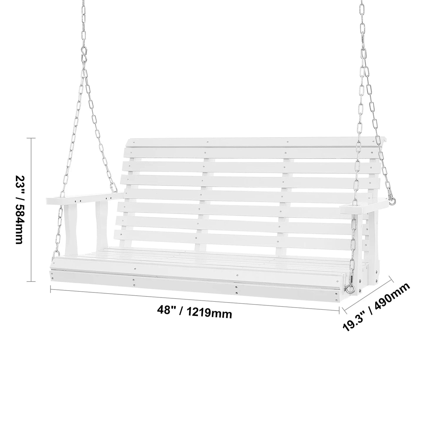 KFFKFF Outdoor Swing Bench 4.5 ft, Garden and Patio Wooden Swing, Enhanced 880 lbs Capacity, Durable Chair with Chains for Outside Use, White