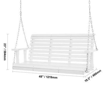 KFFKFF Outdoor Swing Bench 4.5 ft, Garden and Patio Wooden Swing, Enhanced 880 lbs Capacity, Durable Chair with Chains for Outside Use, White