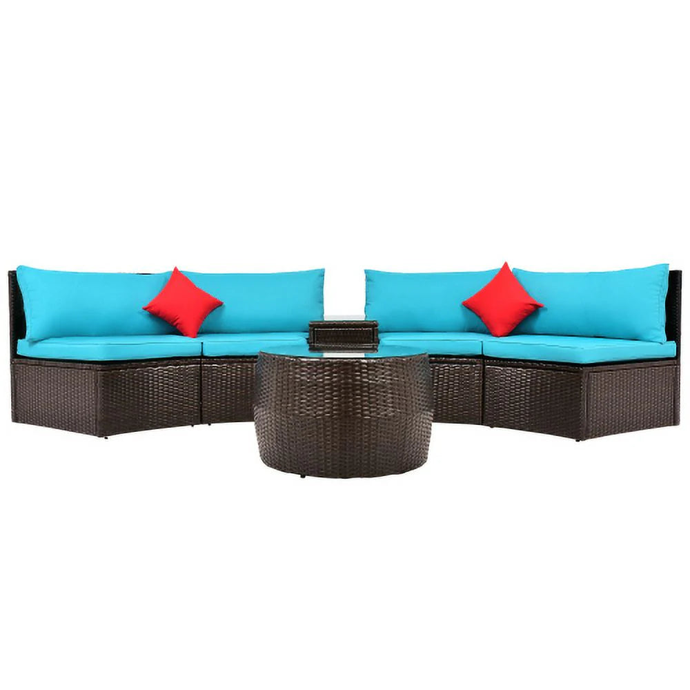 ASTARTH Outdoor 4 pcs Patio Sofa Furniture Sets, Half-Moon Wicker Sectional Furniture with Two Pillows and Coffee Table (Beige Cushions)