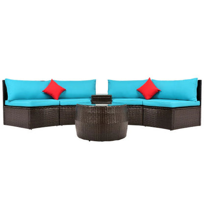 ASTARTH Outdoor 4 pcs Patio Sofa Furniture Sets, Half-Moon Wicker Sectional Furniture with Two Pillows and Coffee Table (Beige Cushions)