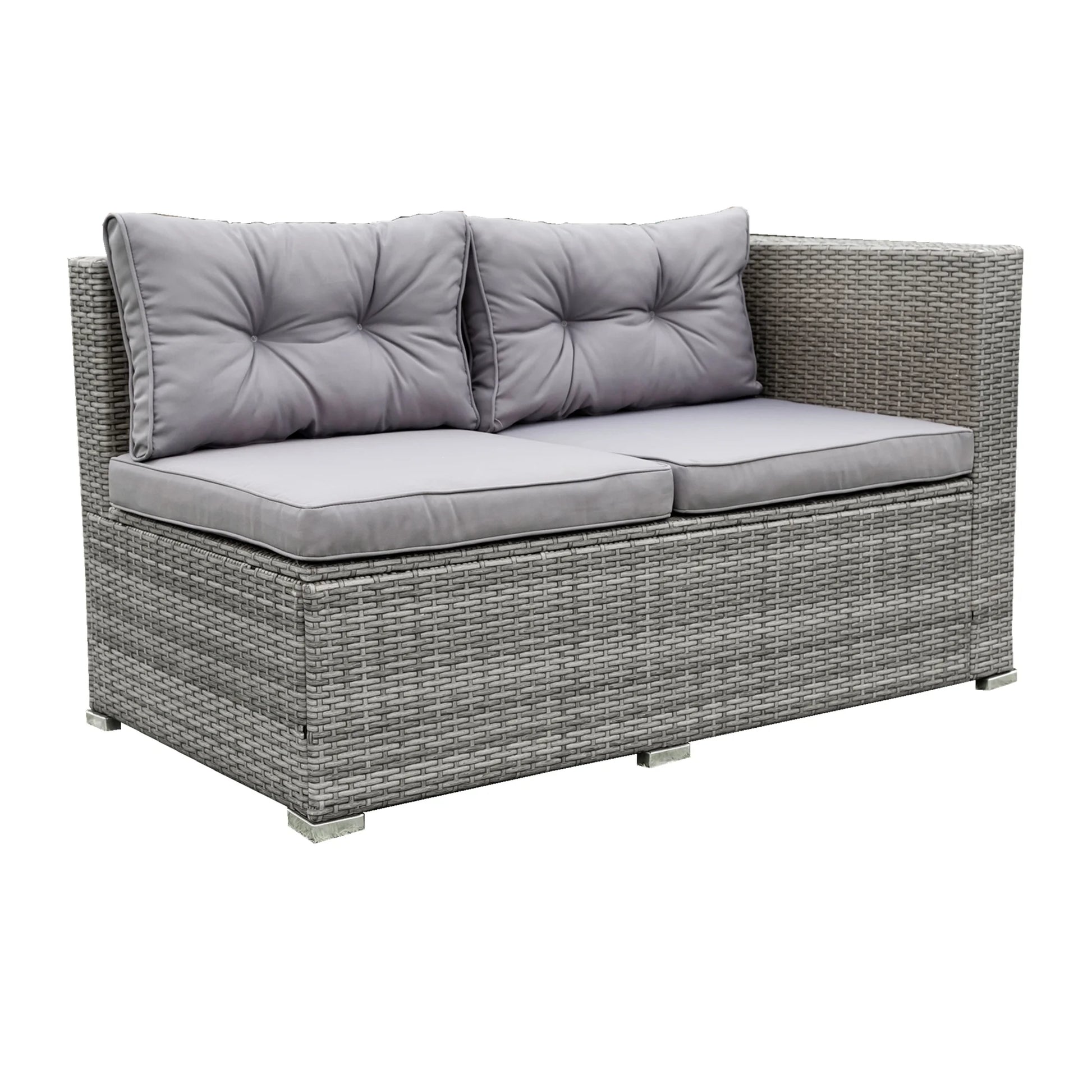 Patio Chat Set with Storage Box, 4 Piece Patio Wicker Furniture Set with Coffee Table, 2 Sofas, PE Rattan Outdoor Conversation Sectional Sofa Set with Gray Cushions for Backyard, Porch, Garden, L3579