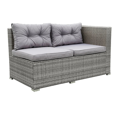 Patio Chat Set with Storage Box, 4 Piece Patio Wicker Furniture Set with Coffee Table, 2 Sofas, PE Rattan Outdoor Conversation Sectional Sofa Set with Gray Cushions for Backyard, Porch, Garden, L3579