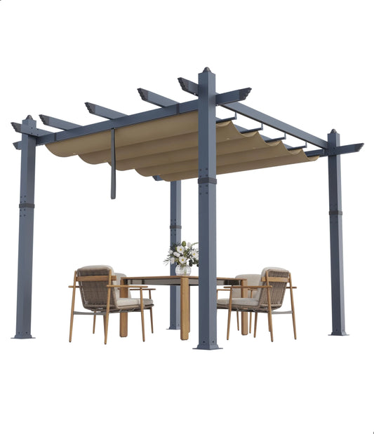 Huisuilinss Retractable Pergola,Aluminum Pergola,Outdoor Pergola,Metal Patio Pergola With Adjustable Canopy,Reinforced Frame Sun Shade Shelter For Backyard Porch Lawn Deck Garden
