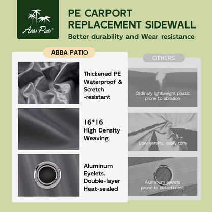 Abba Patio 10x20 ft Weather Carport Sidewall Tarp Replacement, Dark Grey- Top& Frame Not Included