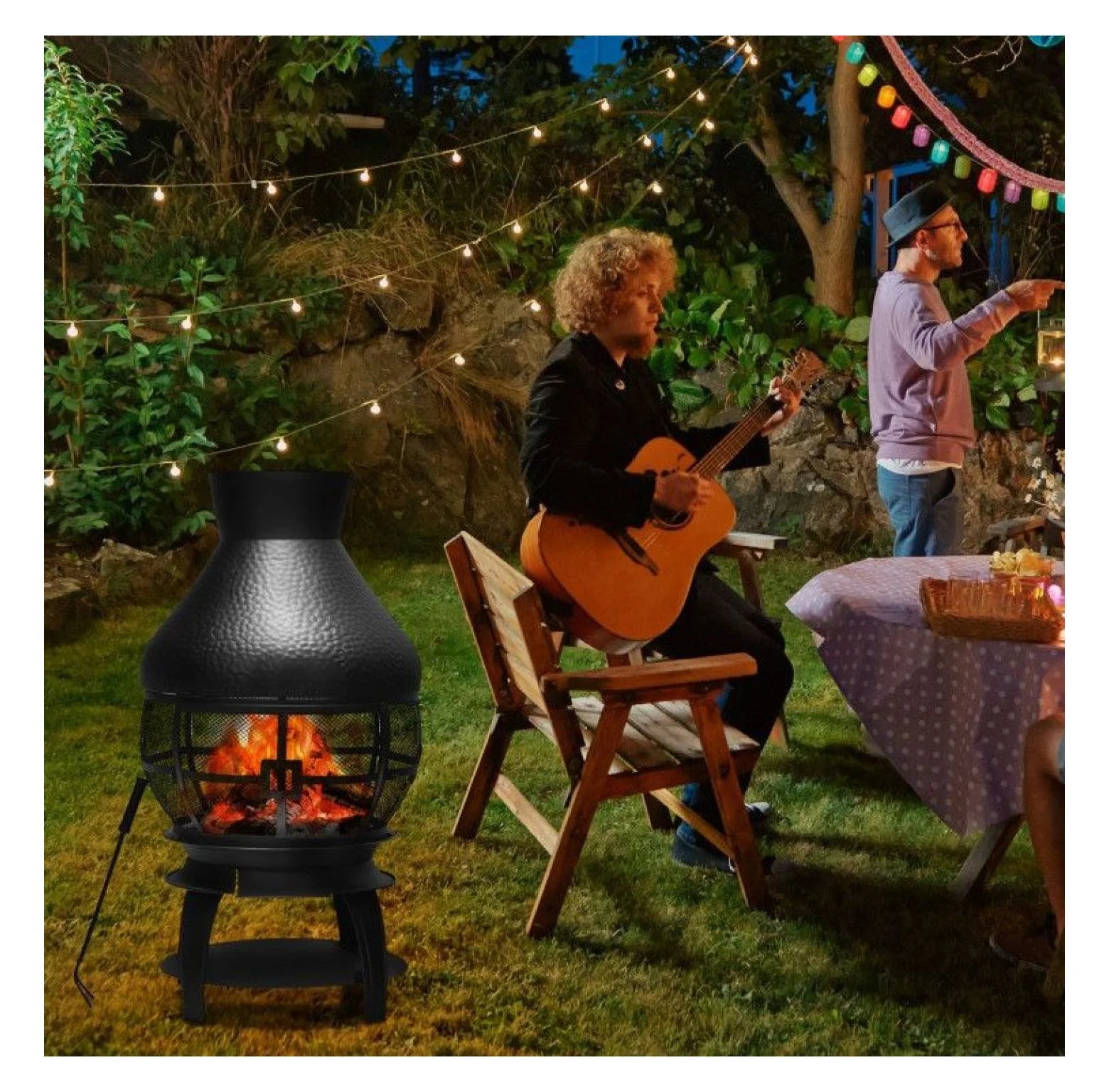 Wood Burning Chimenea Fireplace - Outdoor Patio Fire Pit, Black, 20"x20"x43.5", Iron Construction, Portable Fireplace for Garden, Backyard, Courtyard