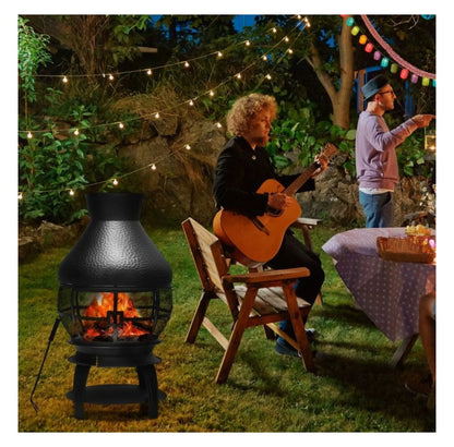 Wood Burning Chimenea Fireplace - Outdoor Patio Fire Pit, Black, 20"x20"x43.5", Iron Construction, Portable Fireplace for Garden, Backyard, Courtyard