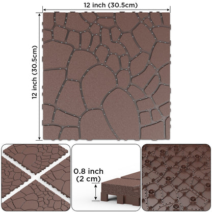 Miniyam 44 Pcs 12"x12" Interlocking Deck Tiles, Rubber Flooring, Patio Decking, Poolside, Dark Gray+Stone Texture