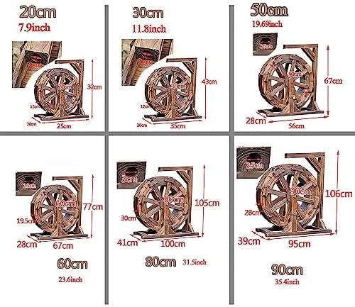 Water Wheel Fountain Outdoor Garden with Stand, Outdoor Water Fountains and Waterfalls, Wooden Water Wheel Fountain for Patio Pond Pool, Garden Decoration Water Feature, Vintage Rustic Ornamental (Co