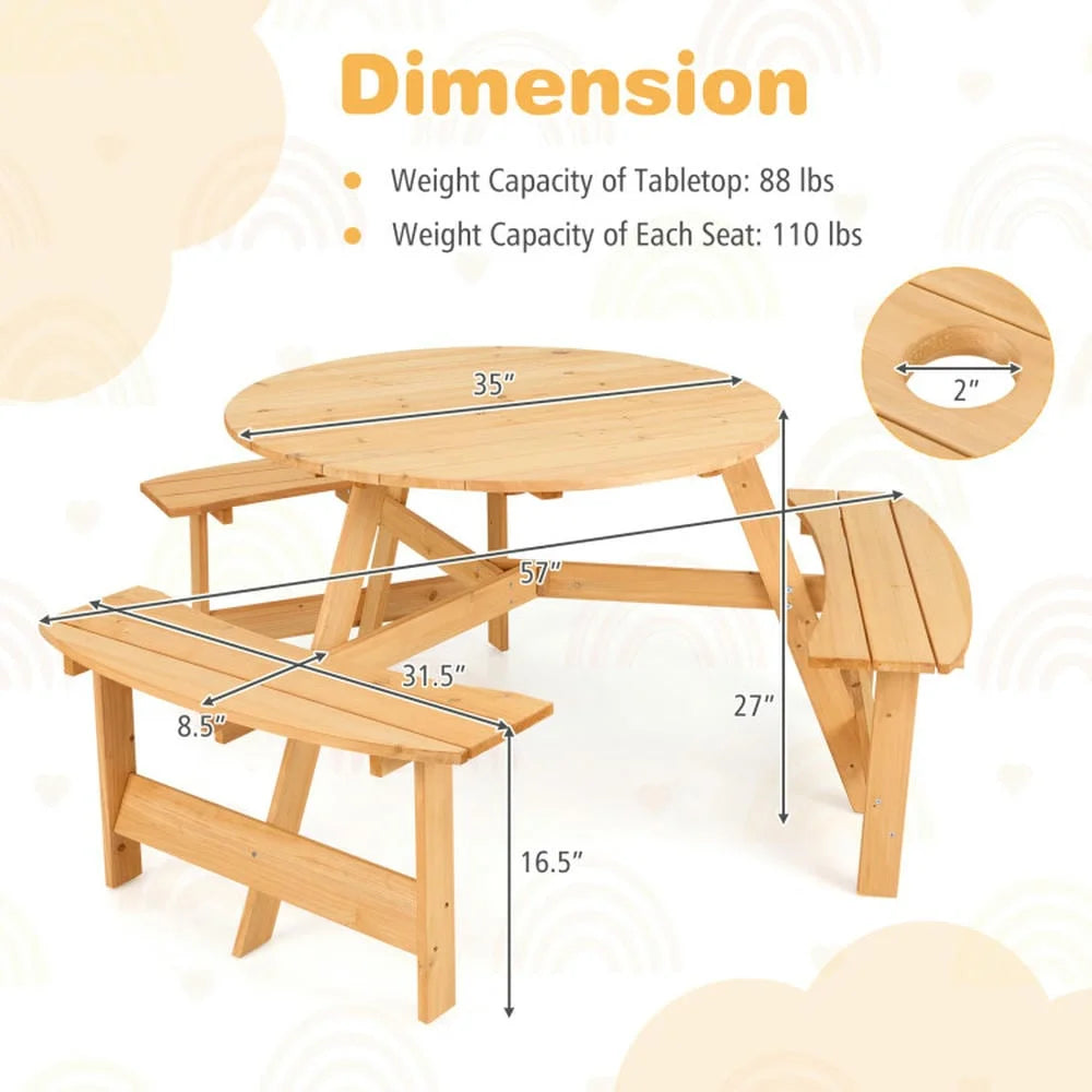 Aimee Lii Kids Outdoor Wooden Picnic Table and Bench Set with Umbrella Hole, Outdoor Patio Furniture for Pool Deck Backyard, Sturdy-Natural