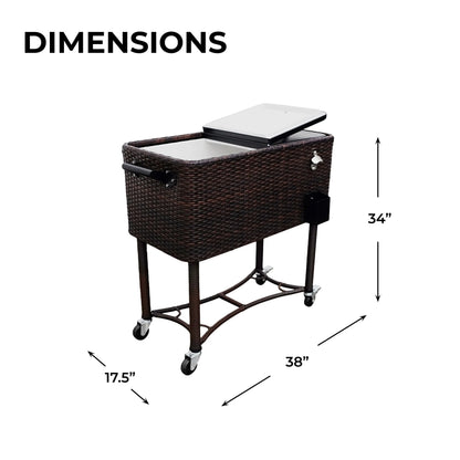 Permasteel 80-QT Wicker Outdoor Patio Cooler, Hand-Woven Wicker Cooler Cart, Rolling Cooler on Wheels with Handle, Brown