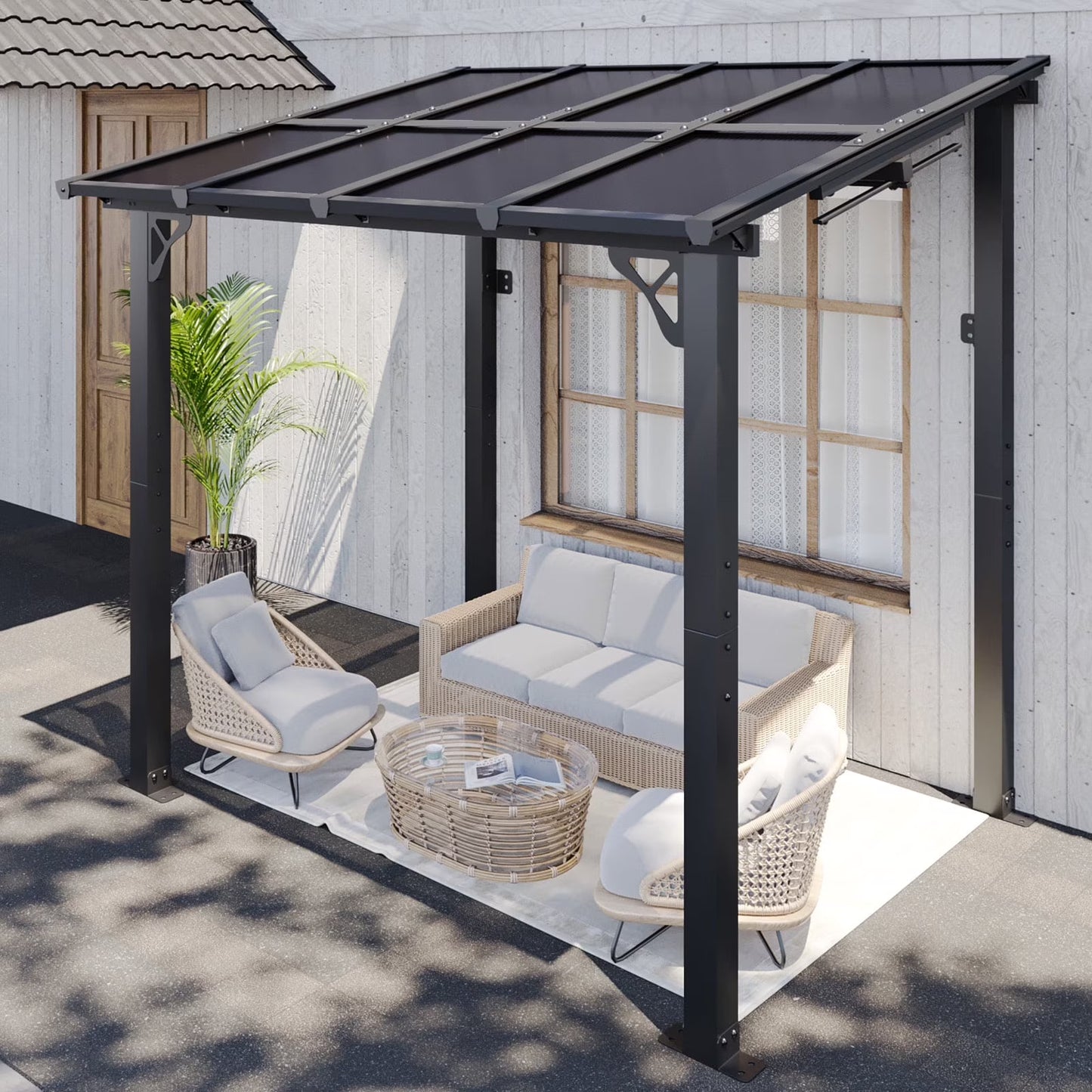 Aoxun 8' x 5' Gazebo for Patio, Gazebo Pergola with Sloped Roof, Grill Gazebo Large Wall-Mounted Heavy Duty Awnings, for Backyard, Deck, Patio