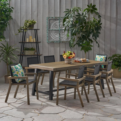 Noble House Beachview 9 Piece Wooden Patio Dining Set in Teak and Black