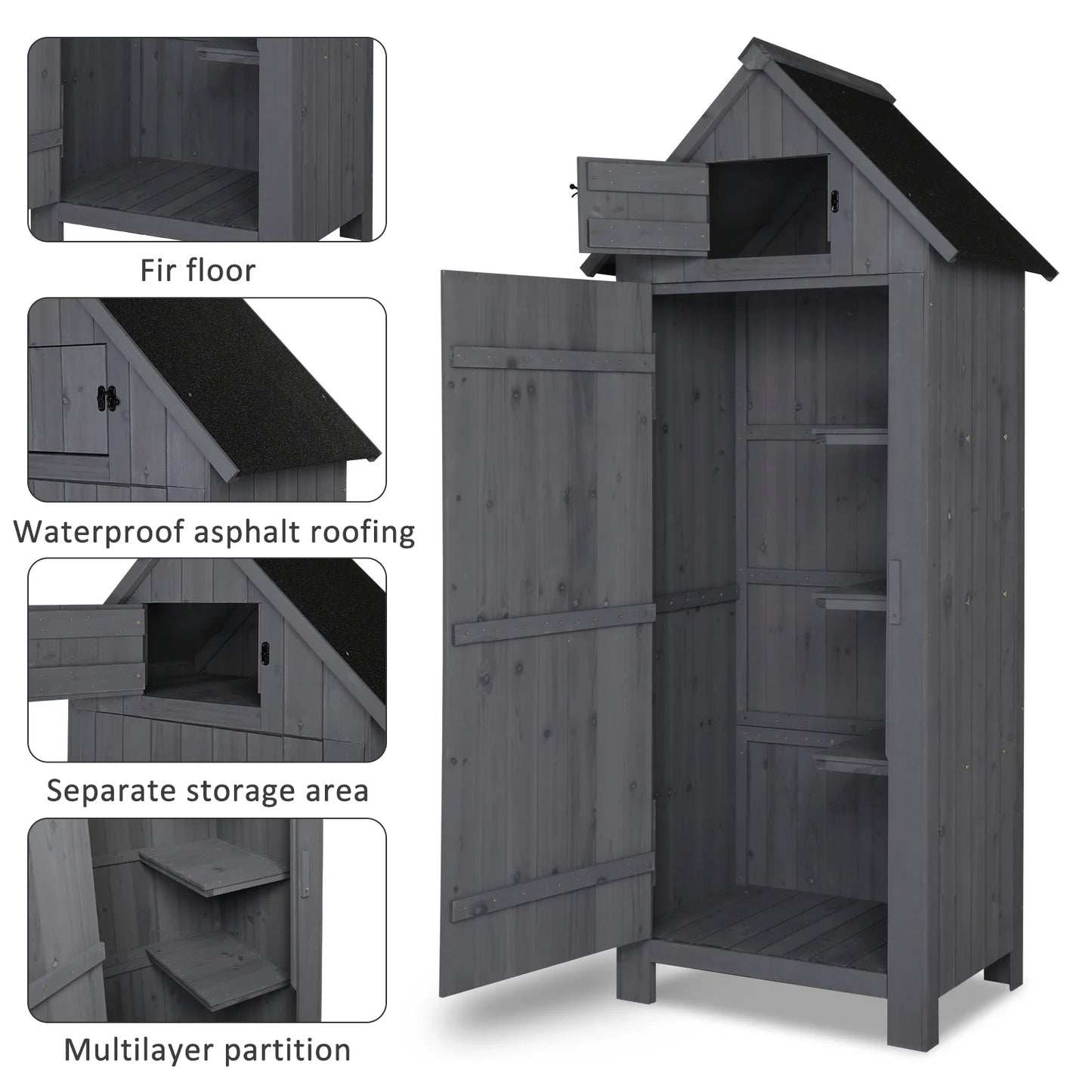 iTopRoad 70in Outdoor Storage Shed for Garden Tools, Wooden Patio Shed Lockers
