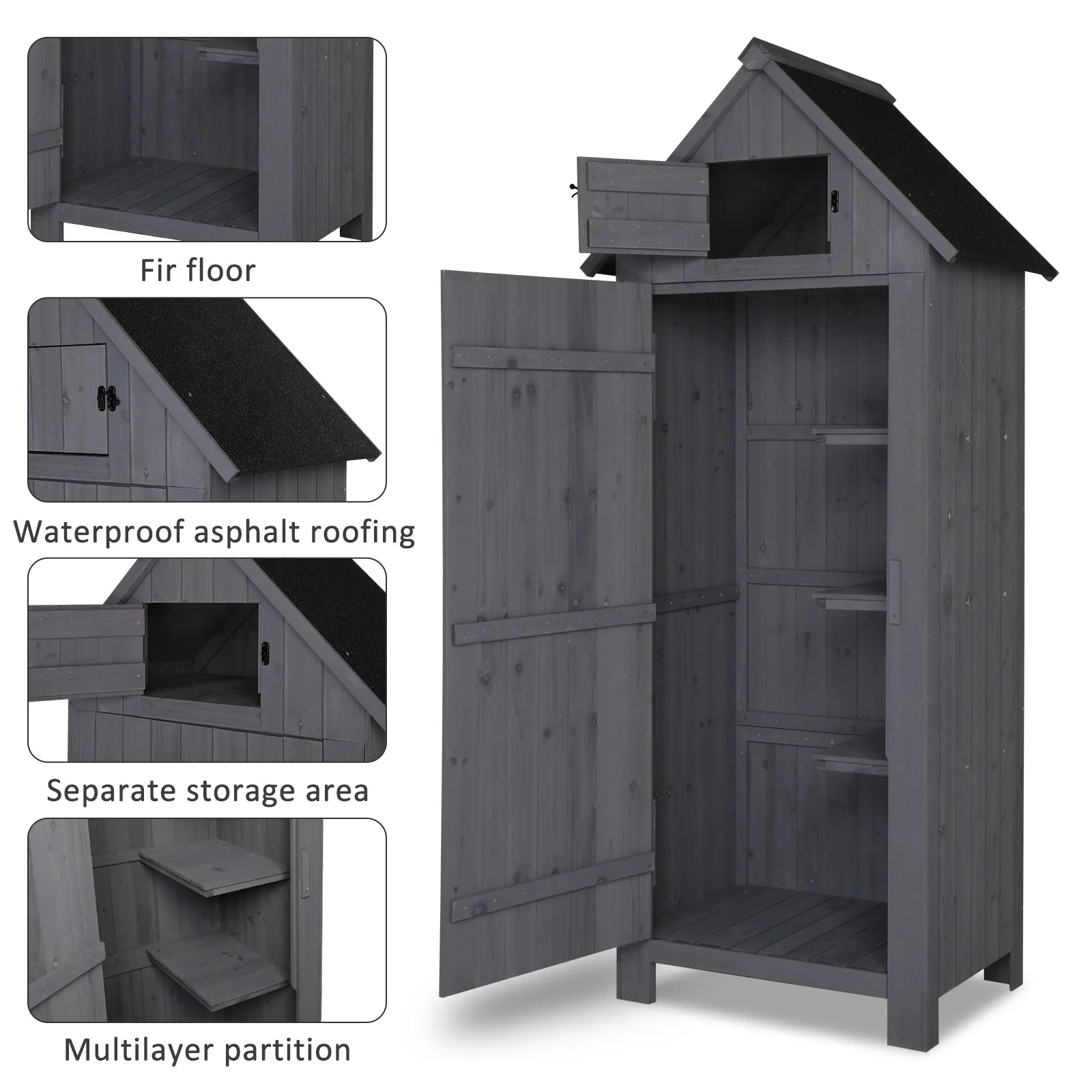 iTopRoad 70in Outdoor Storage Shed for Garden Tools, Wooden Patio Shed Lockers
